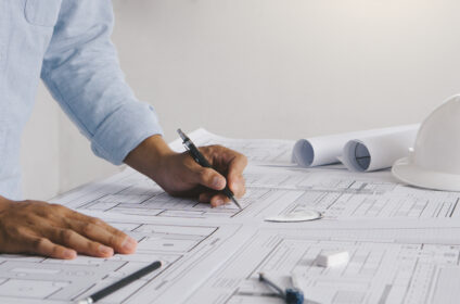 Architect engineer design working drawing sketch plan blueprint